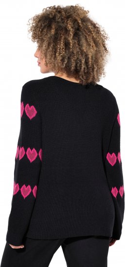 Ulla Popken Heart Print Long Sleeve V-Neck Sweater Black - Hættetrøjer og sweatshirts - Bløde sweatshirts, hoodies & strik