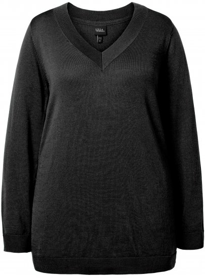 Ulla Popken Soft Fine Knit Pullover V-Neck Sweatshirt Black - Hættetrøjer og sweatshirts - Bløde sweatshirts, hoodies & strik