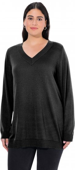 Ulla Popken Soft Fine Knit Pullover V-Neck Sweatshirt Black - Hættetrøjer og sweatshirts - Bløde sweatshirts, hoodies & strik