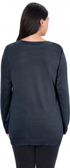Ulla Popken Casual V-Neck Long Sleeve Sweater Navy Blue - Hættetrøjer og sweatshirts - 