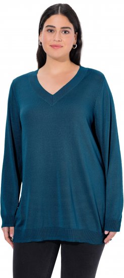 Ulla Popken Soft Fine Knit Pullover V-Neck Sweatshirt Teal - Hættetrøjer og sweatshirts - Bløde sweatshirts, hoodies & strik