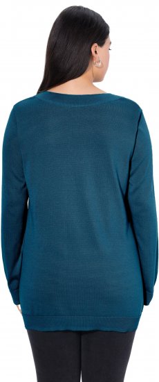 Ulla Popken Soft Fine Knit Pullover V-Neck Sweatshirt Teal - Hættetrøjer og sweatshirts - Bløde sweatshirts, hoodies & strik