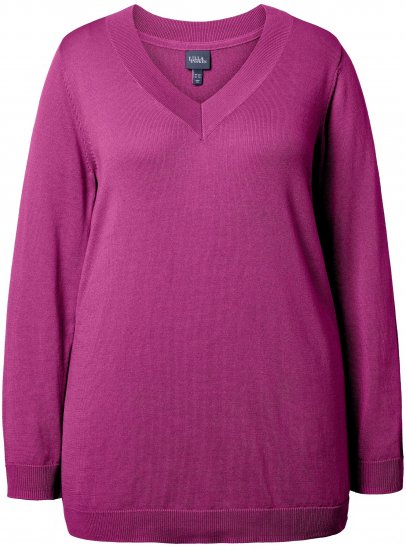 Ulla Popken Casual V-Neck Long Sleeve Sweater Berry - Hættetrøjer og sweatshirts - 