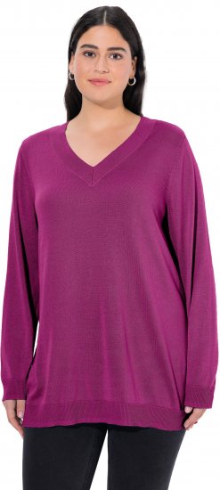 Ulla Popken Soft Fine Knit Pullover V-Neck Sweatshirt Dark Lilac - Hættetrøjer og sweatshirts - 