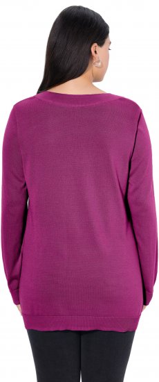 Ulla Popken Soft Fine Knit Pullover V-Neck Sweatshirt Dark Lilac - Hættetrøjer og sweatshirts - 