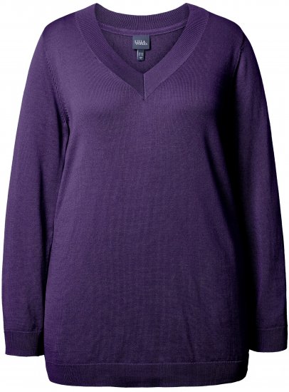 Ulla Popken Soft Fine Knit Pullover V-Neck Sweatshirt Deep Violet - Hættetrøjer og sweatshirts - 