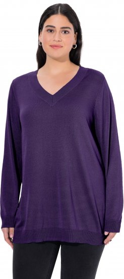 Ulla Popken Soft Fine Knit Pullover V-Neck Sweatshirt Deep Violet - Hættetrøjer og sweatshirts - 