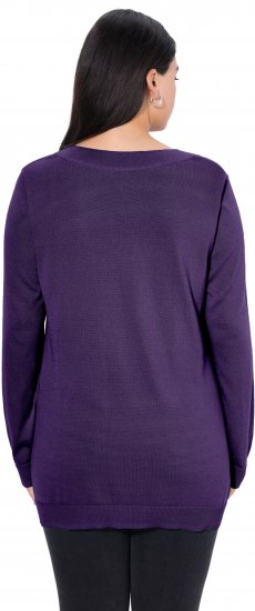 Ulla Popken Soft Fine Knit Pullover V-Neck Sweatshirt Deep Violet - Hættetrøjer og sweatshirts - 