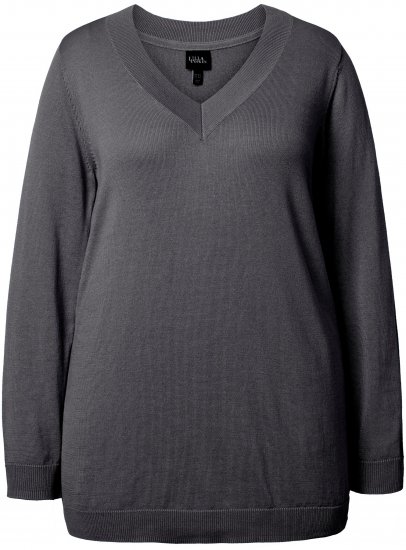 Ulla Popken Casual V-Neck Long Sleeve Sweater Charcoal Grey Melange - Hættetrøjer og sweatshirts - 