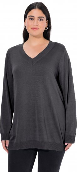 Ulla Popken Casual V-Neck Long Sleeve Sweater Charcoal Grey Melange - Hættetrøjer og sweatshirts - 