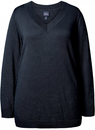 Ulla Popken Casual V-Neck Long Sleeve Sweater Navy Blue - Hættetrøjer og sweatshirts - 