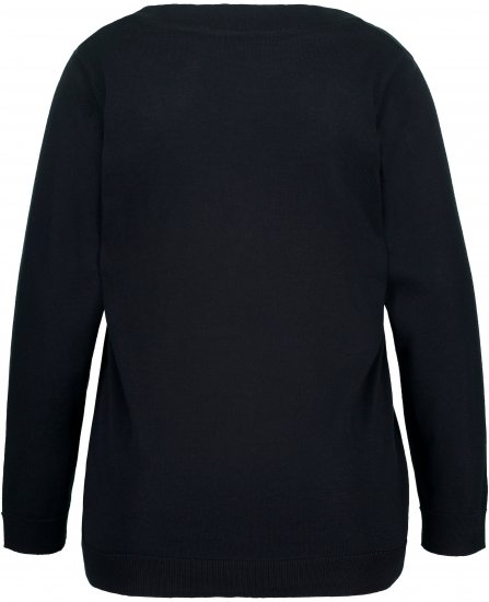 Ulla Popken Casual V-Neck Long Sleeve Sweater Navy Blue - Hættetrøjer og sweatshirts - 