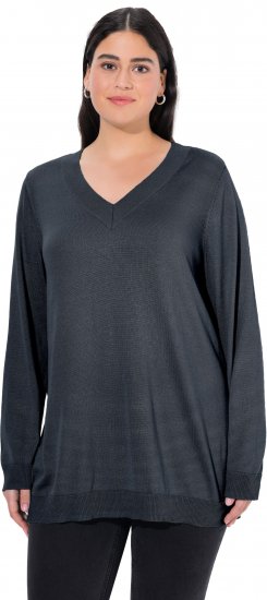Ulla Popken Casual V-Neck Long Sleeve Sweater Navy Blue - Hættetrøjer og sweatshirts - 