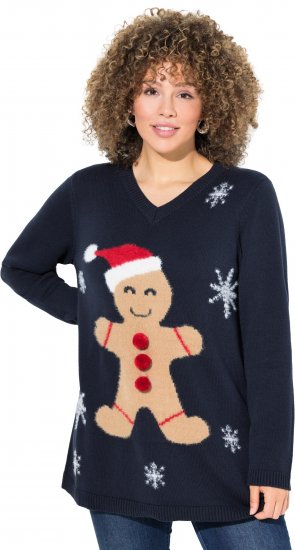Ulla Popken Gingerbread Man Christmas Sweater Navy - Hættetrøjer og sweatshirts - 