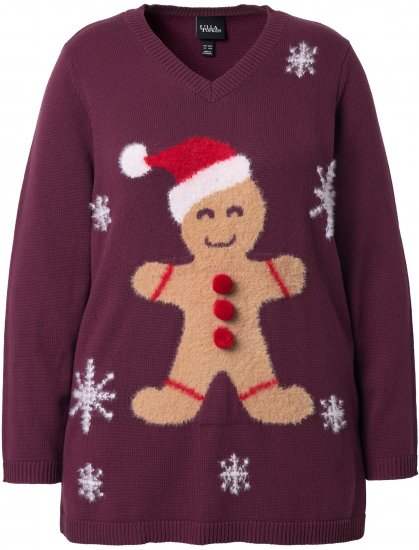 Ulla Popken Gingerbread Man Christmas Sweater Dark Wine Red - Hættetrøjer og sweatshirts - 