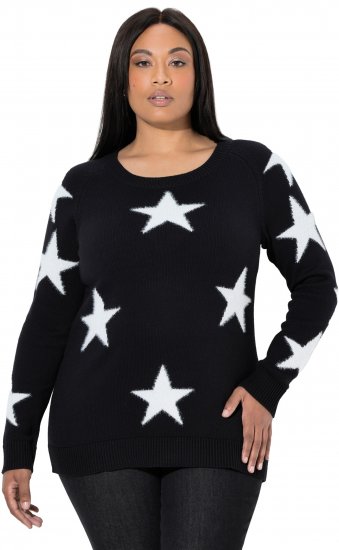 Ulla Popken Glitter Stars Soft Knit Sweater Black - Hættetrøjer og sweatshirts - 