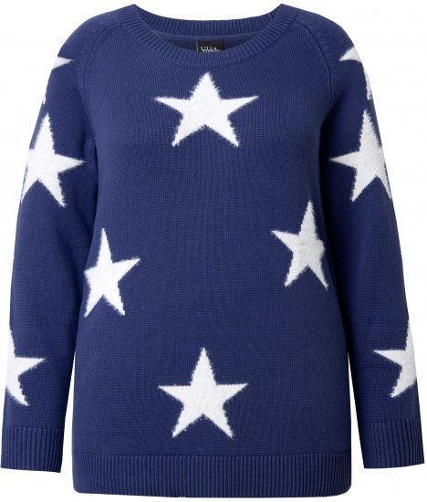 Ulla Popken Glitter Stars Soft Knit Sweater Blue - Hættetrøjer og sweatshirts - Bløde sweatshirts, hoodies & strik