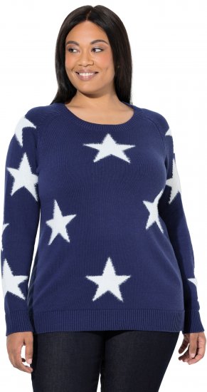 Ulla Popken Glitter Stars Soft Knit Sweater Blue - Hættetrøjer og sweatshirts - Bløde sweatshirts, hoodies & strik