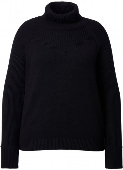 Ulla Popken Turtleneck Sweater with Ribbed Inserts Black - Hættetrøjer og sweatshirts - 