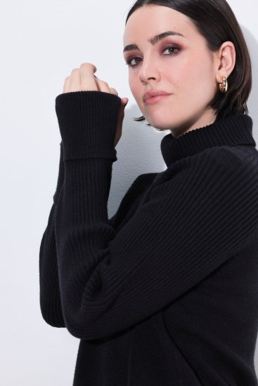 Ulla Popken Turtleneck Sweater with Ribbed Inserts Black - Hættetrøjer og sweatshirts - Bløde sweatshirts, hoodies & strik