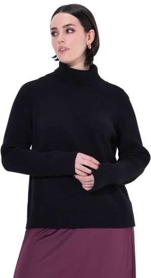 Ulla Popken Turtleneck Sweater with Ribbed Inserts Black - Hættetrøjer og sweatshirts - 