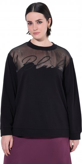 Ulla Popken Tulle Panel Sweatshirt Black - Hættetrøjer og sweatshirts - Bløde sweatshirts, hoodies & strik