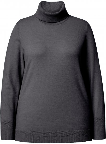 Ulla Popken Turtleneck Ribbed Trim Long Sleeve Sweater Charcoal Grey Melange - Hættetrøjer og sweatshirts - Bløde sweatshirts, hoodies & strik