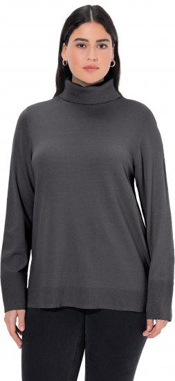 Ulla Popken Turtleneck Ribbed Trim Long Sleeve Sweater Charcoal Grey Melange - Hættetrøjer og sweatshirts - Bløde sweatshirts, hoodies & strik