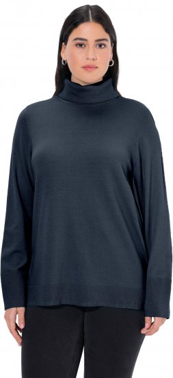 Ulla Popken Turtleneck Ribbed Trim Long Sleeve Sweater Navy - Hættetrøjer og sweatshirts - Bløde sweatshirts, hoodies & strik