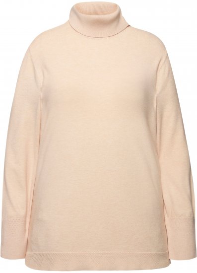 Ulla Popken Turtleneck Ribbed Trim Long Sleeve Sweater Nature Melange - Hættetrøjer og sweatshirts - Bløde sweatshirts, hoodies & strik