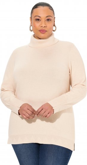 Ulla Popken Turtleneck Ribbed Trim Long Sleeve Sweater Nature Melange - Hættetrøjer og sweatshirts - Bløde sweatshirts, hoodies & strik