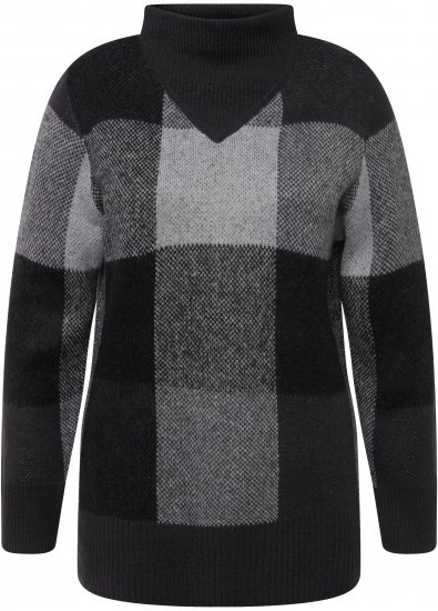 Ulla Popken Grand Check Long Sleeve Sweater Charcoal Grey Melange - Hættetrøjer og sweatshirts - Bløde sweatshirts, hoodies & strik