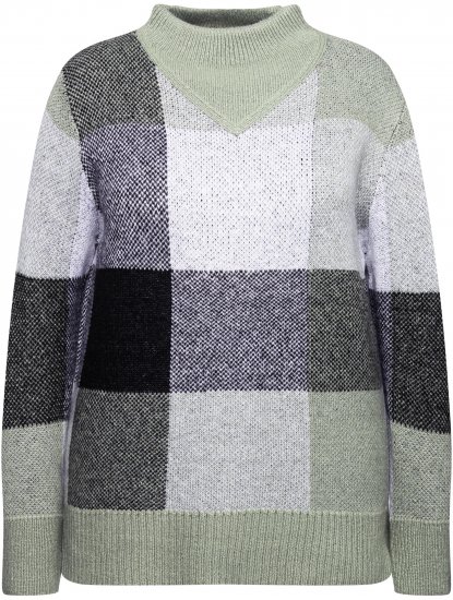 Ulla Popken Grand Check Long Sleeve Sweater Sage Green - Hættetrøjer og sweatshirts - 