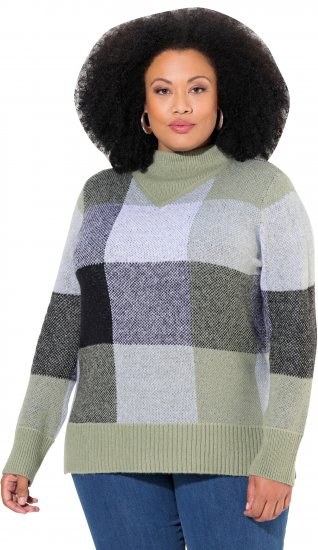 Ulla Popken Grand Check Long Sleeve Sweater Sage Green - Hættetrøjer og sweatshirts - 