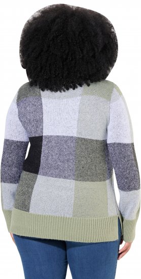 Ulla Popken Grand Check Long Sleeve Sweater Sage Green - Hættetrøjer og sweatshirts - 