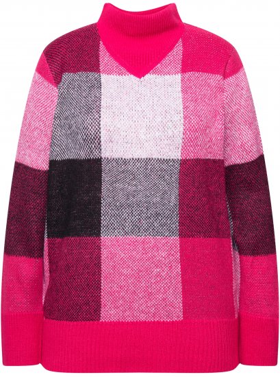 Ulla Popken Grand Check Long Sleeve Sweater Red Pink - Hættetrøjer og sweatshirts - 
