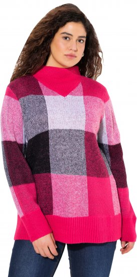 Ulla Popken Grand Check Long Sleeve Sweater Red Pink - Hættetrøjer og sweatshirts - 