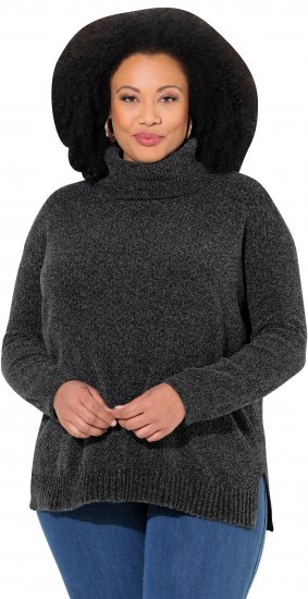 Ulla Popken Soft Textured Chenille Oversized Fit Sweater Graphite Grey - Hættetrøjer og sweatshirts - 