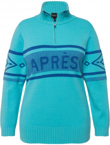 Ulla Popken Apres Ski Long Sleeve Troyer Collar Sweater Bright Turquoise - Hættetrøjer og sweatshirts - 