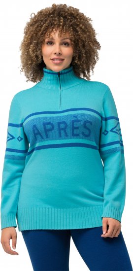 Ulla Popken Apres Ski Long Sleeve Troyer Collar Sweater Bright Turquoise - Hættetrøjer og sweatshirts - 