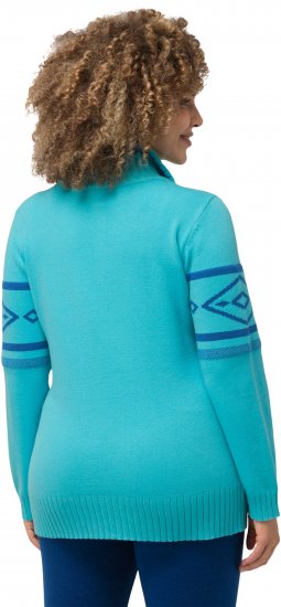 Ulla Popken Apres Ski Long Sleeve Troyer Collar Sweater Bright Turquoise - Hættetrøjer og sweatshirts - 