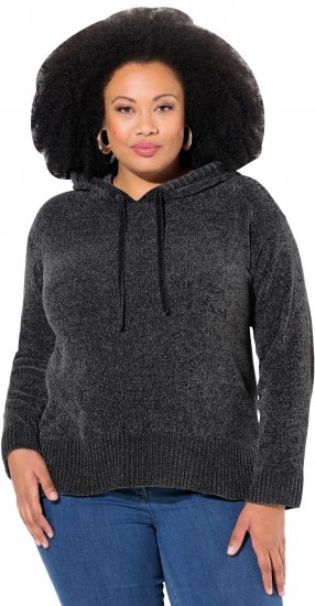 Ulla Popken Chenille Knit Hoodie Graphite Grey - Hættetrøjer og sweatshirts - 