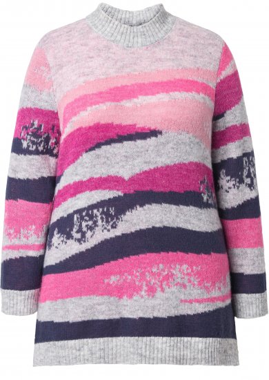 Ulla Popken Landscape Stripe Sweater Light Grey Melange - Hættetrøjer og sweatshirts - Bløde sweatshirts, hoodies & strik