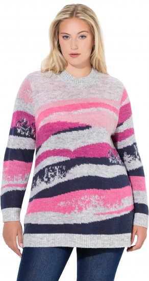Ulla Popken Landscape Stripe Sweater Light Grey Melange - Hættetrøjer og sweatshirts - Bløde sweatshirts, hoodies & strik