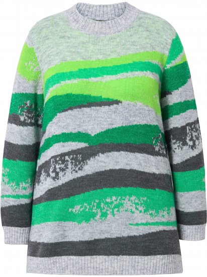 Ulla Popken Landscape Stripe Sweater Moss Green - Hættetrøjer og sweatshirts - Bløde sweatshirts, hoodies & strik