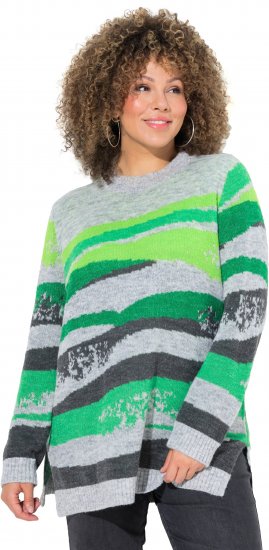Ulla Popken Landscape Stripe Sweater Moss Green - Hættetrøjer og sweatshirts - Bløde sweatshirts, hoodies & strik