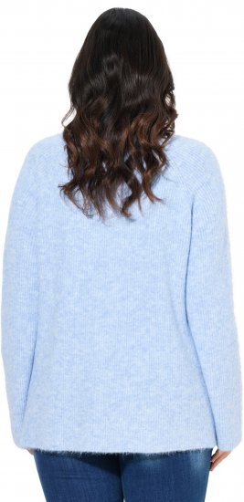 Ulla Popken Long Sleeve V-Neck Ribbed Knit Sweater Light Blue - Hættetrøjer og sweatshirts - 