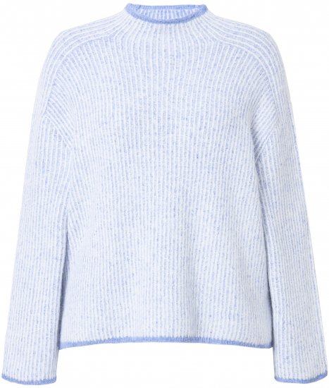 Ulla Popken Striped Wool Blend Turtleneck Sweater Sky Blue - Hættetrøjer og sweatshirts - Bløde sweatshirts, hoodies & strik