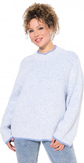 Ulla Popken Striped Wool Blend Turtleneck Sweater Sky Blue - Hættetrøjer og sweatshirts - Bløde sweatshirts, hoodies & strik
