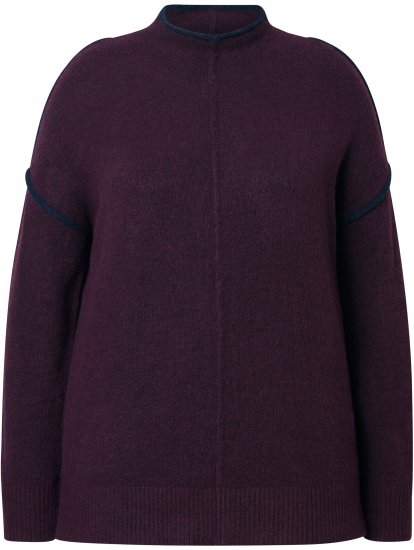 Ulla Popken Contrast Trim Long Sleeve Sweater Dark Ruby - Hættetrøjer og sweatshirts - Bløde sweatshirts, hoodies & strik